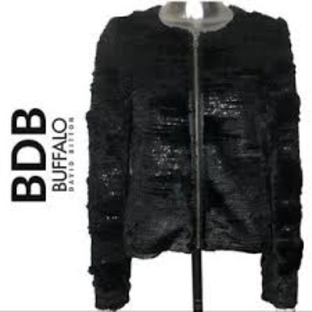 Buffalo David Bitton black bedazzled fake fur jacket